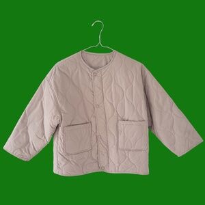 Cropped Quilted Neutral Off White Jacket with Patch Pockets S